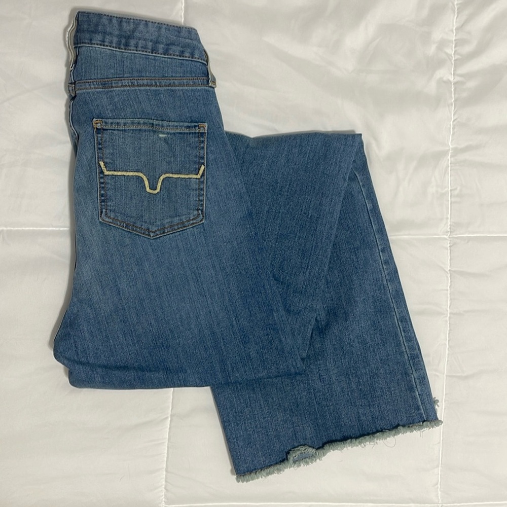 Kimes Ranch Women's Olivia Medium Wash High Rise Raw Hem Wide Leg